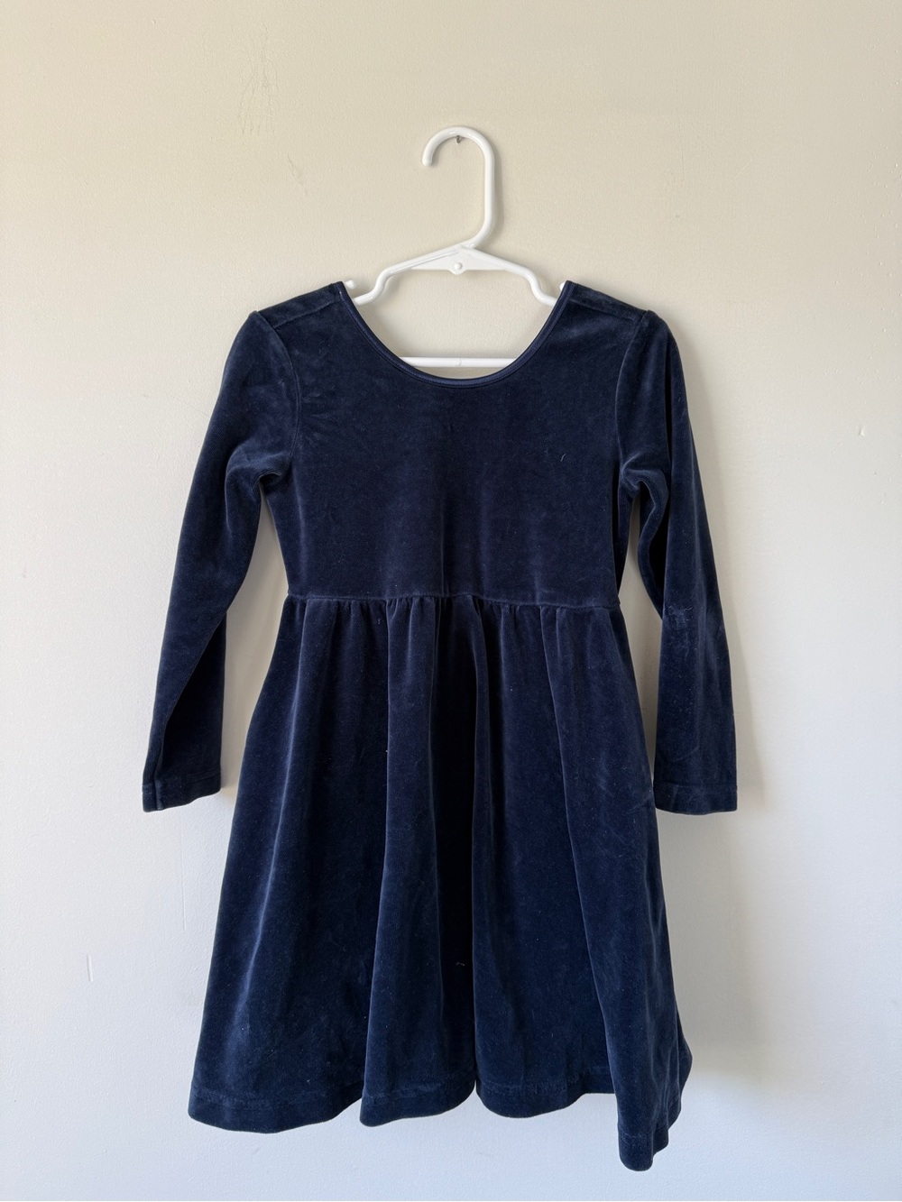 Hanna Andersson Navy Blue Velvet Long-Sleeve Girls Dress